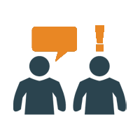 Symbolische Darstellung von Beratung: Zwei Personen im Gespräch, einander zugewandt.