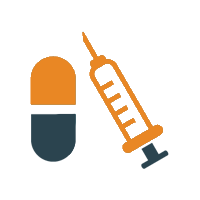 Symbolische Darstellung von Versorgung: Eine Tablette und eine Spritze nebeneinander.
